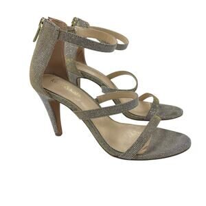 Kelly & Katie Strappy Gold Silver Metallic Glitter Heels Womens 7.5 AS IS